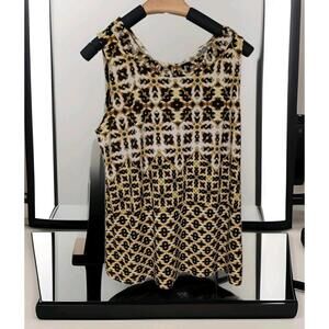 Dressbarn Tank Top Women’s Small Geometric Sleeveless Blouse Gem Neckline